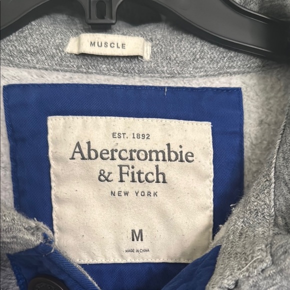 Abercrombie & Fitch Muscle Gray and Blue Hooded Sweatshirt - Picture 2 of 11